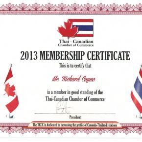 Richard Cayne Canadian Chamber of Commerce Thailand certificate